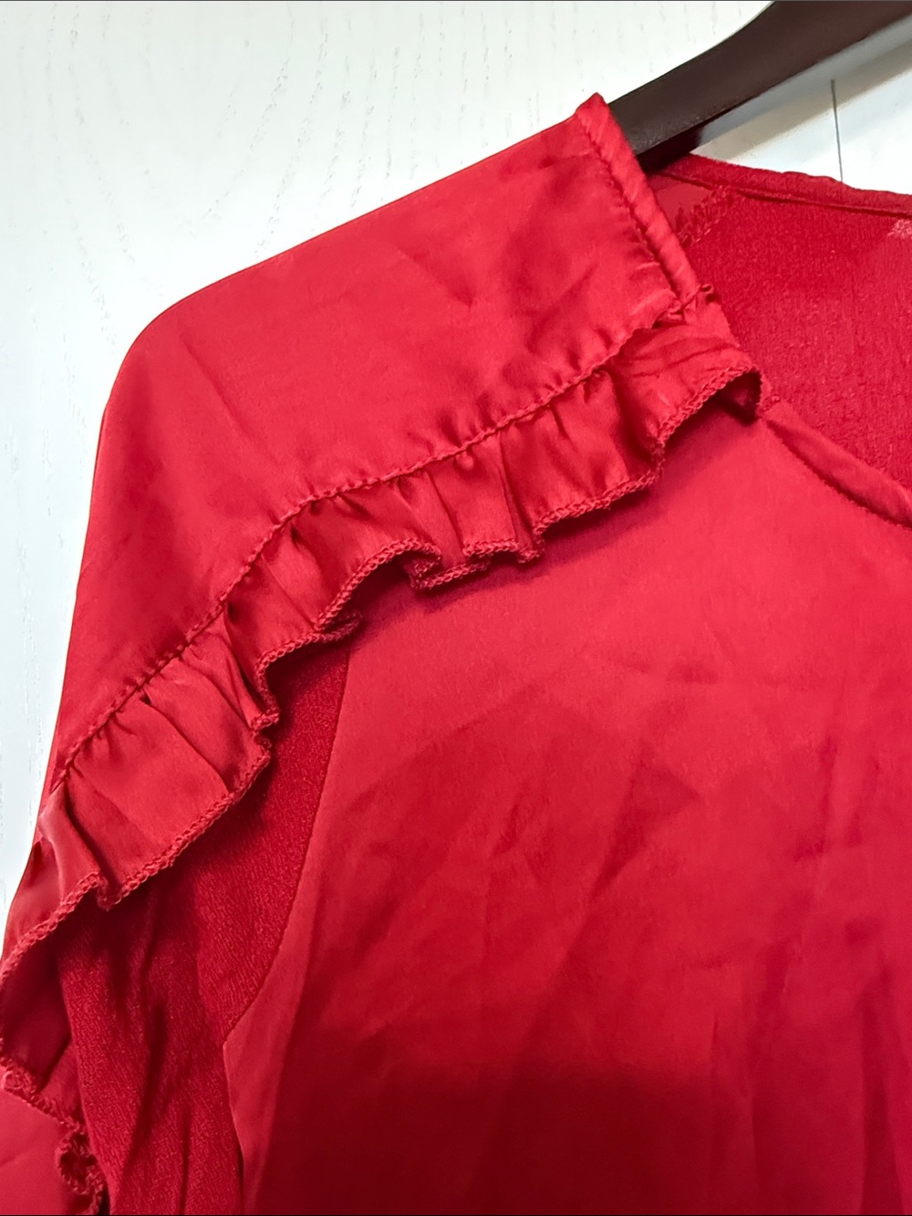 Red Ruffle-Sleeve Women's Top - Picture 3 of 5